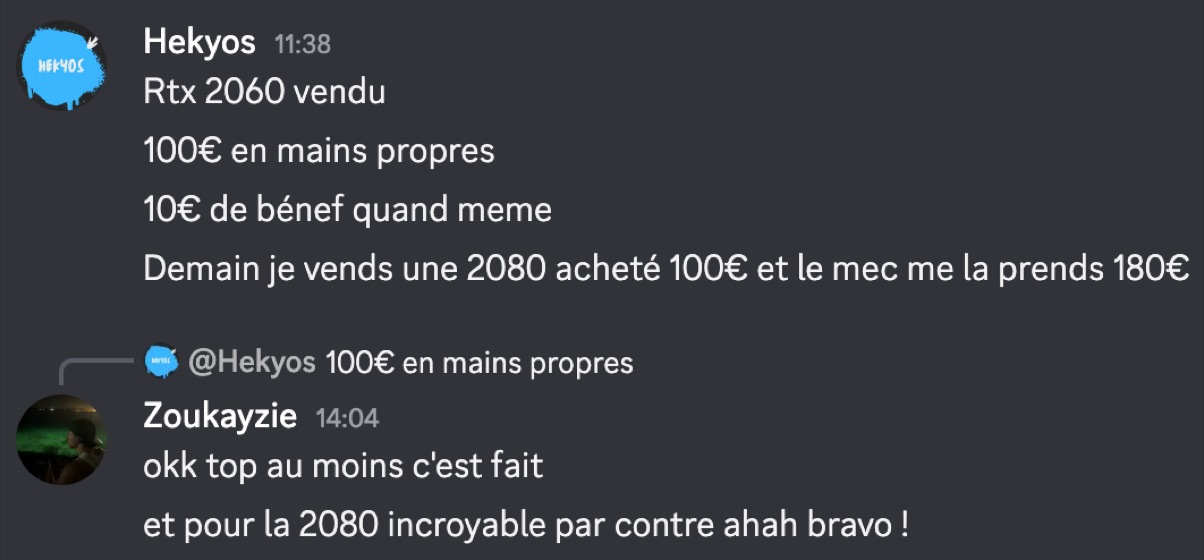 Capture d'un membre postée dans le canal benef