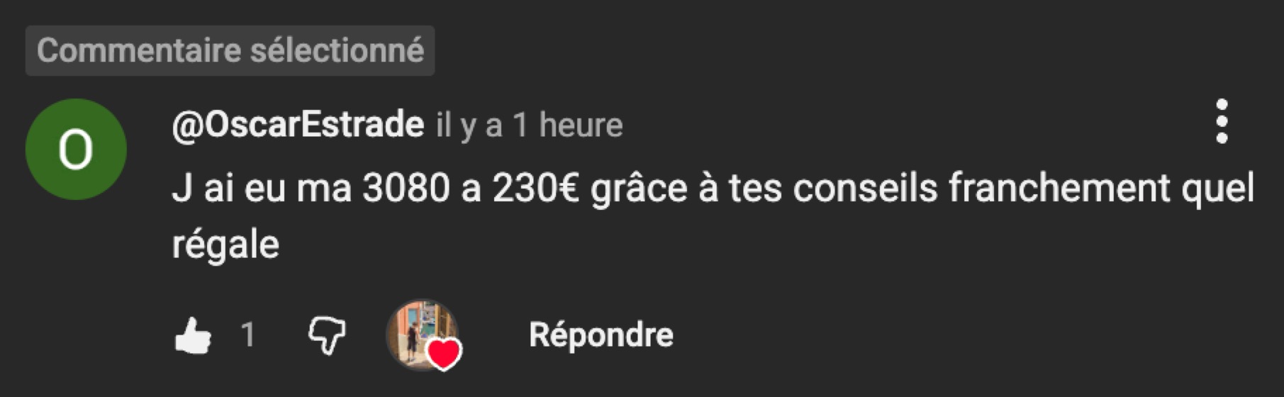 Capture d'un membre postée dans le canal benef