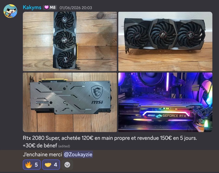 Capture d'un membre postée dans le canal benef