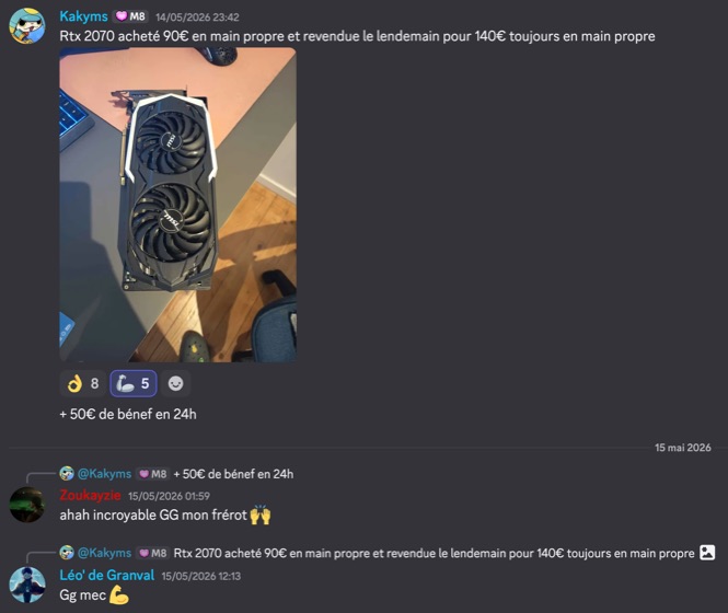 Capture d'un membre postée dans le canal benef