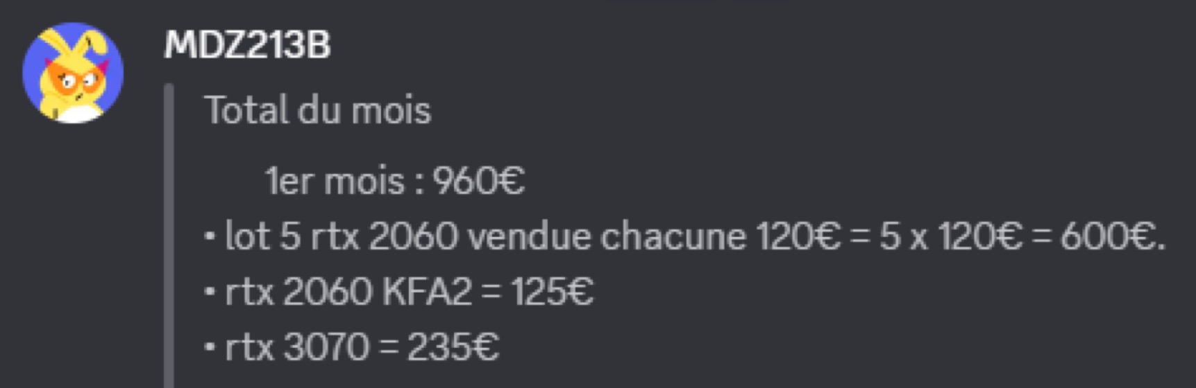 Capture d'un membre postée dans le canal benef