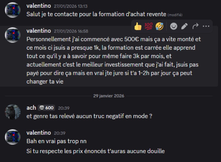 Capture d'un membre postée dans le canal benef