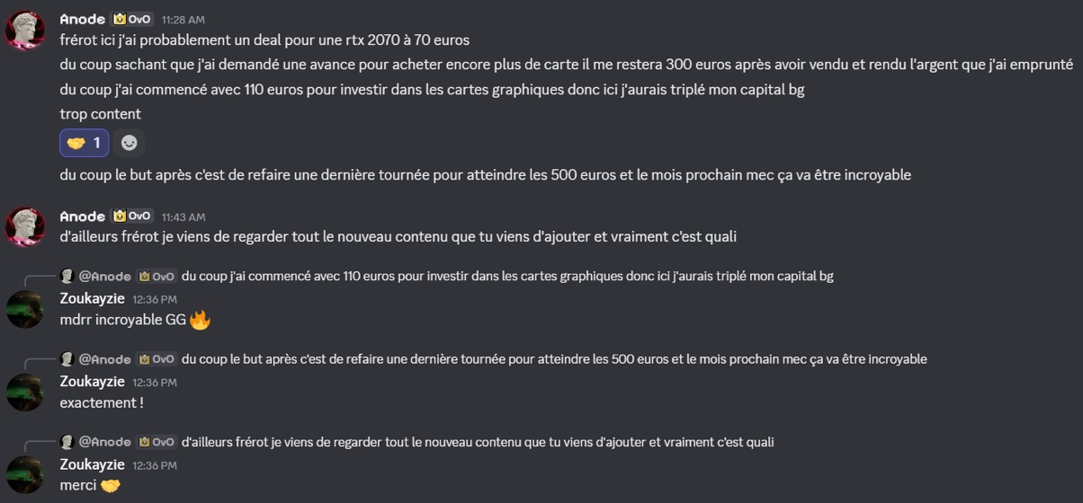 Capture d'un membre postée dans le canal benef