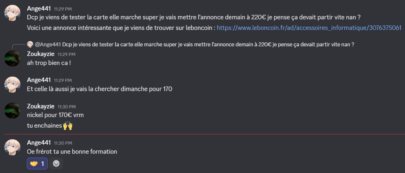 Capture d'un membre postée dans le canal benef