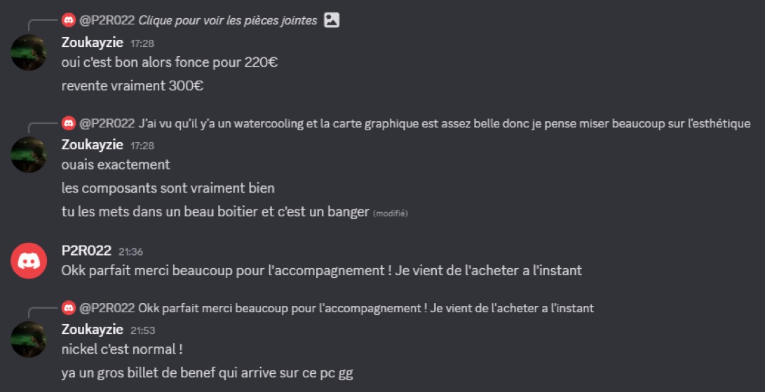 Capture d'un membre postée dans le canal benef