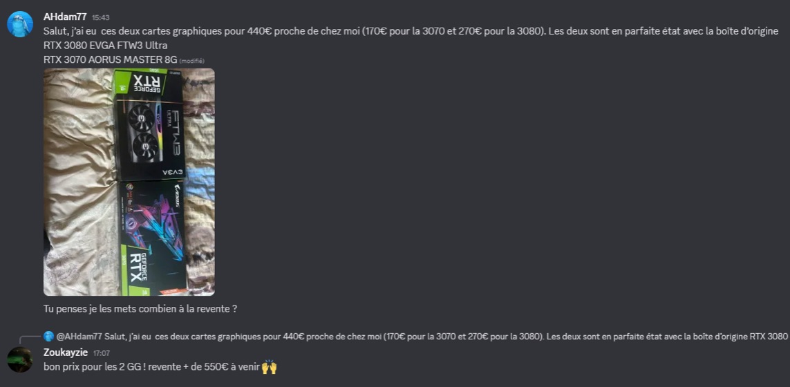 Capture d'un membre postée dans le canal benef