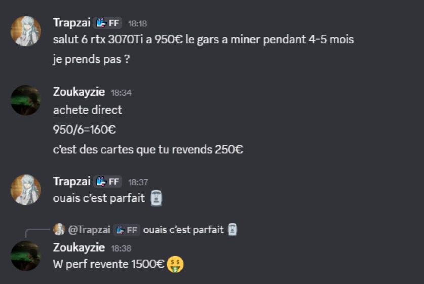Capture d'un membre postée dans le canal benef