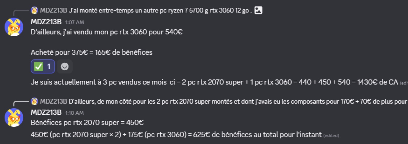 Capture d'un membre postée dans le canal benef