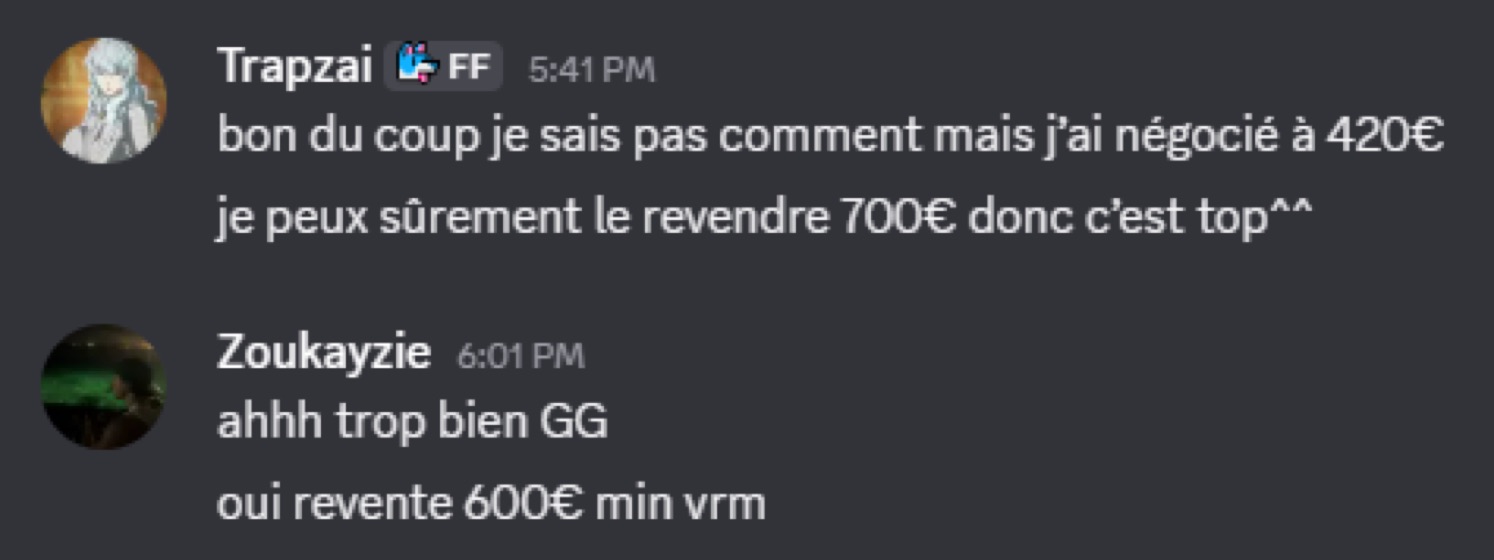 Capture d'un membre postée dans le canal benef