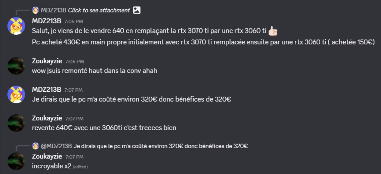 Capture d'un membre postée dans le canal benef