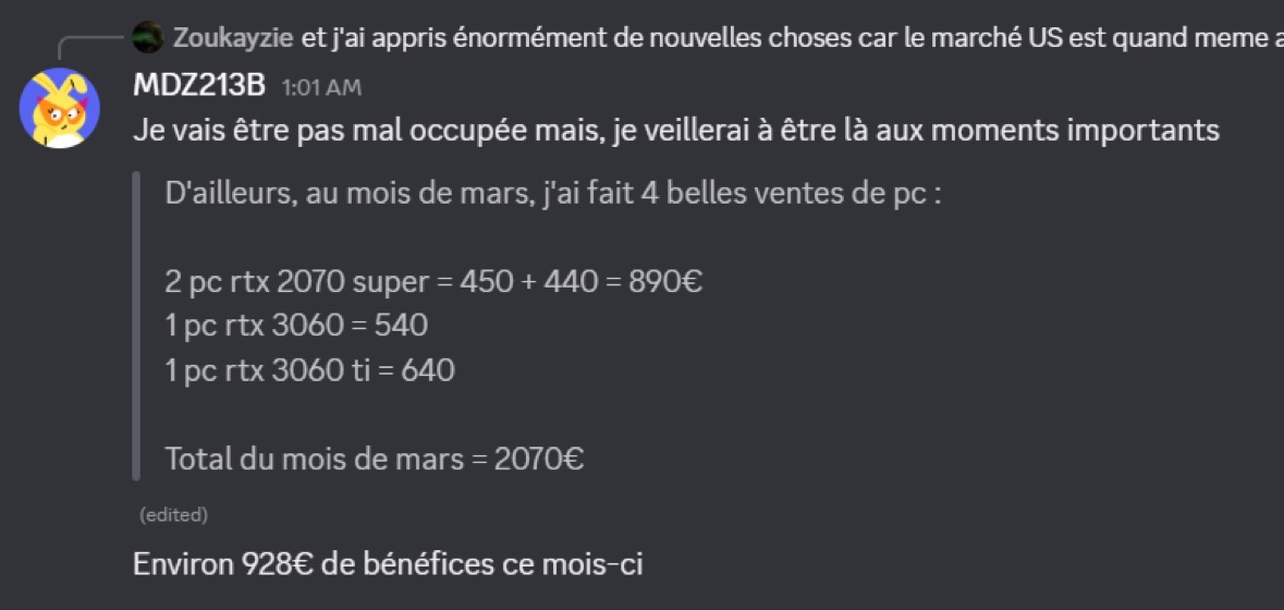Capture d'un membre postée dans le canal benef