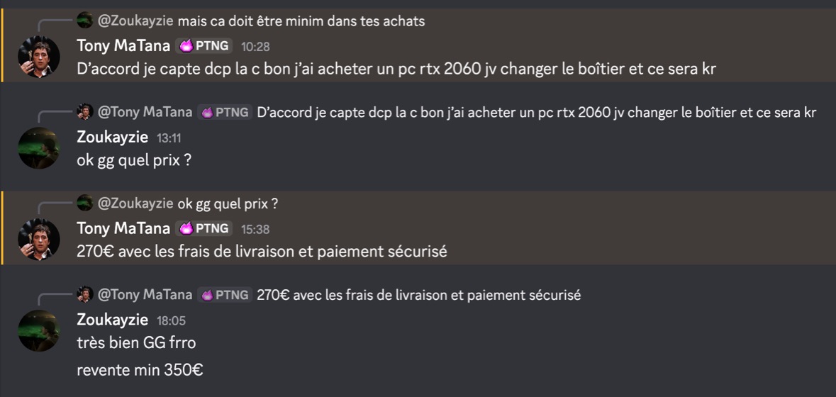 Capture d'un membre postée dans le canal benef