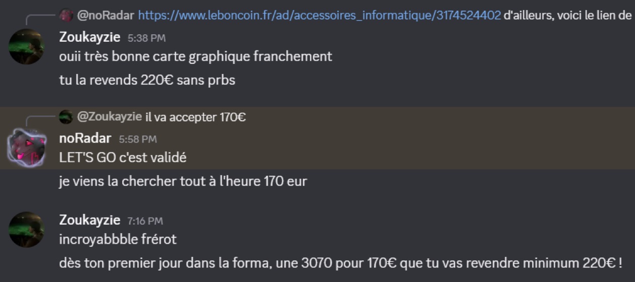 Capture d'un membre postée dans le canal benef