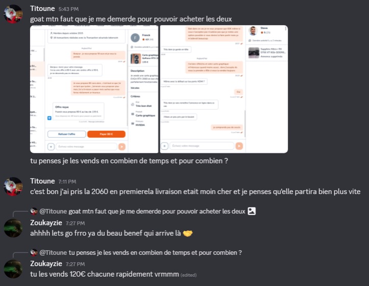 Capture d'un membre postée dans le canal benef