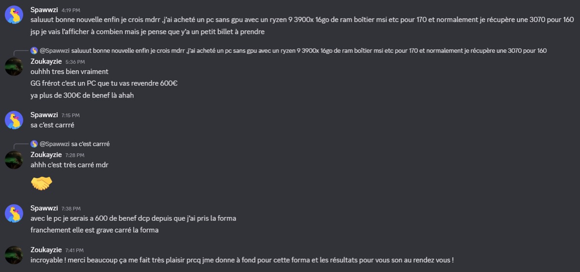 Capture d'un membre postée dans le canal benef