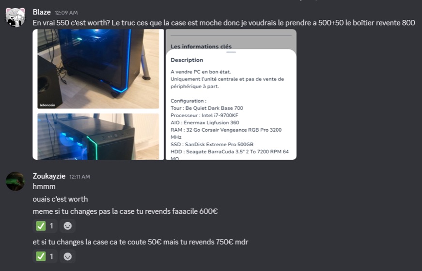Capture d'un membre postée dans le canal benef