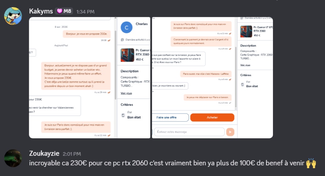 Capture d'un membre postée dans le canal benef