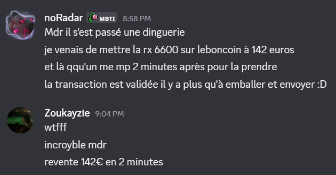 Capture d'un membre postée dans le canal benef