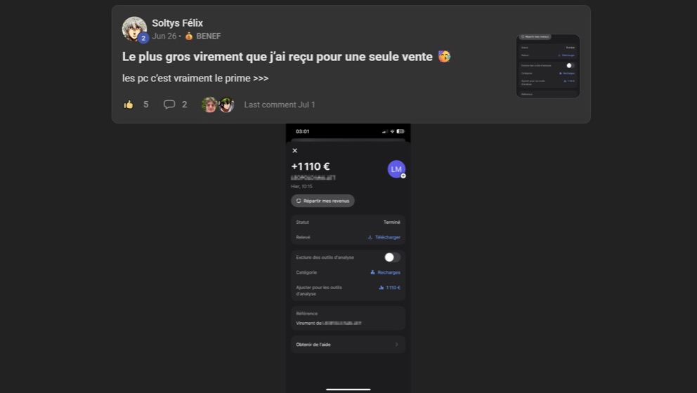 Capture d'un membre postée dans le canal benef