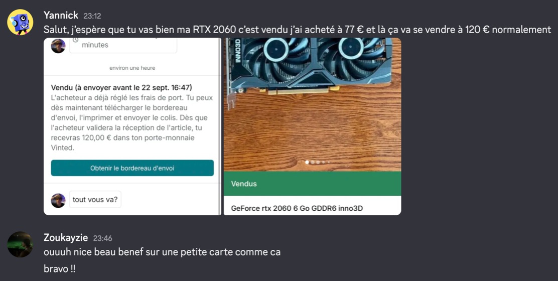 Capture d'un membre postée dans le canal benef