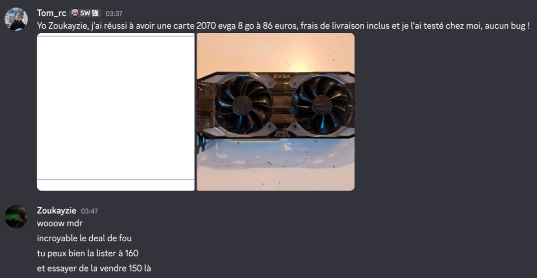 Capture d'un membre postée dans le canal benef