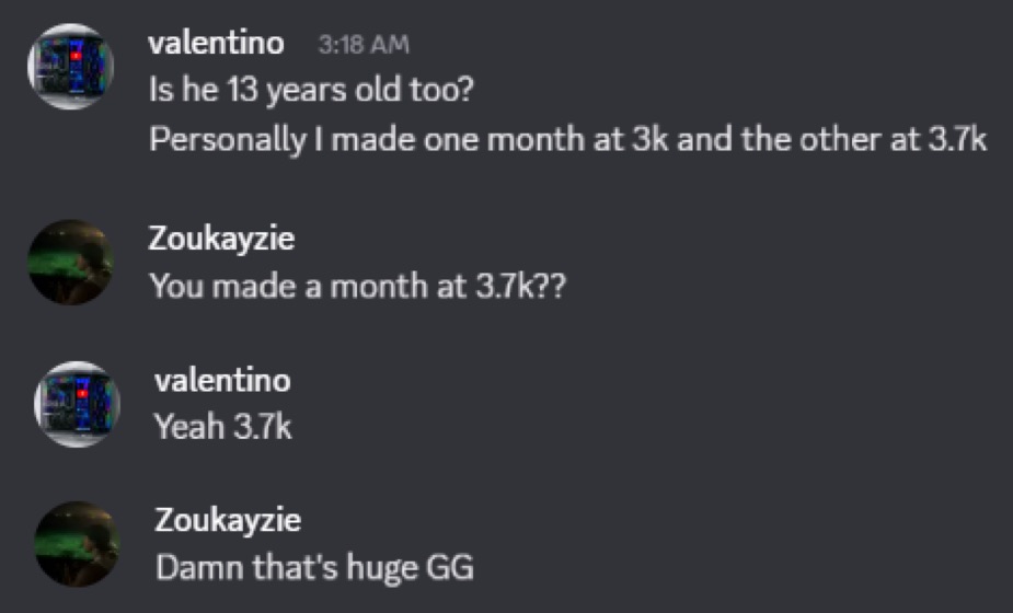 Screenshot posted by a member in the profits channel