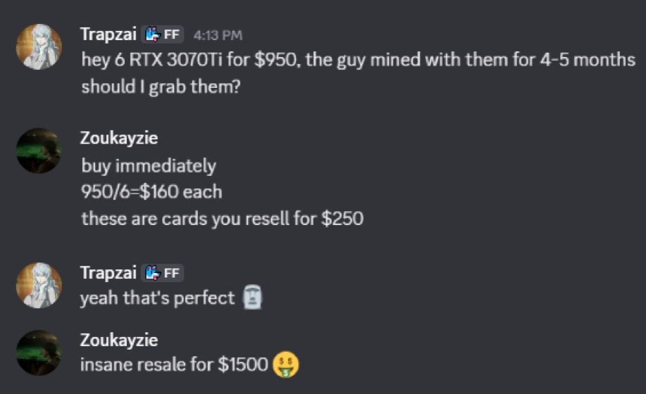 Screenshot posted by a member in the profits channel
