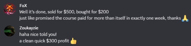 Screenshot #2: result posted by a member in the profits channel