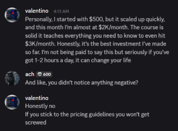 Screenshot #4: result posted by a member in the profits channel