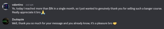 Screenshot #5: result posted by a member in the profits channel