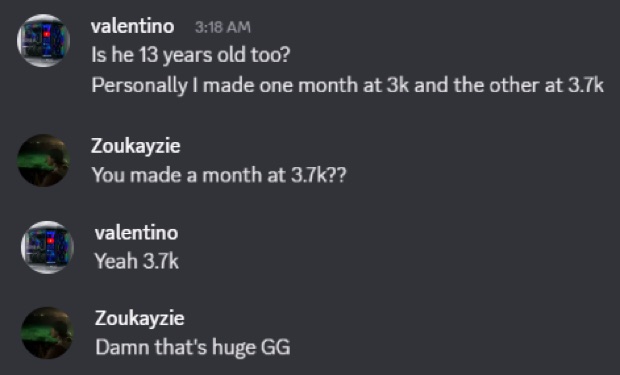 Screenshot #7: result posted by a member in the profits channel