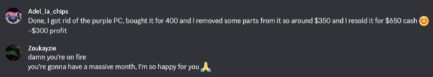 Screenshot #9: result posted by a member in the profits channel