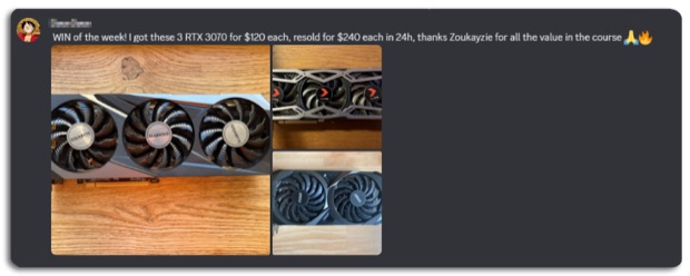 Screenshot #10: result posted by a member in the profits channel