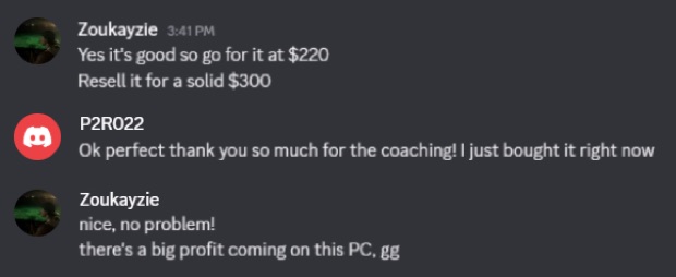 Screenshot #14: result posted by a member in the profits channel
