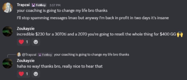 Screenshot #16: result posted by a member in the profits channel