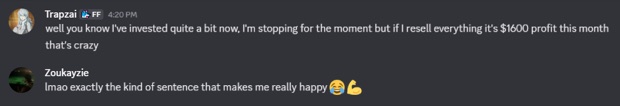 Screenshot #18: result posted by a member in the profits channel
