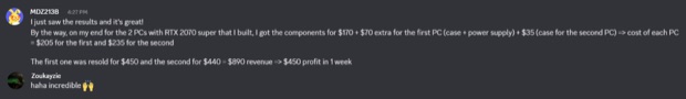 Screenshot #19: result posted by a member in the profits channel