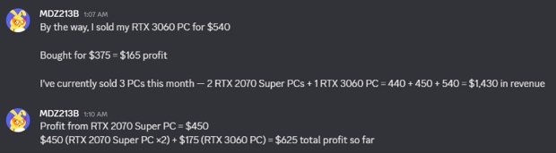 Screenshot #21: result posted by a member in the profits channel