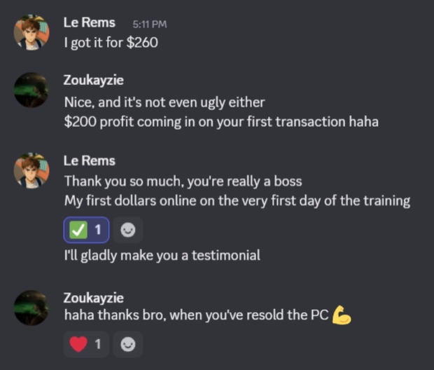 Screenshot #25: result posted by a member in the profits channel