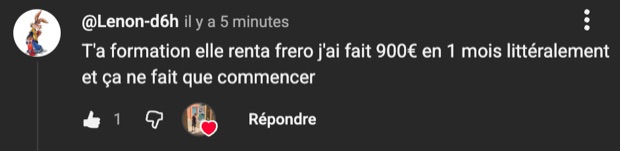 Capture n°3 : résultat publié par un membre dans le canal benef