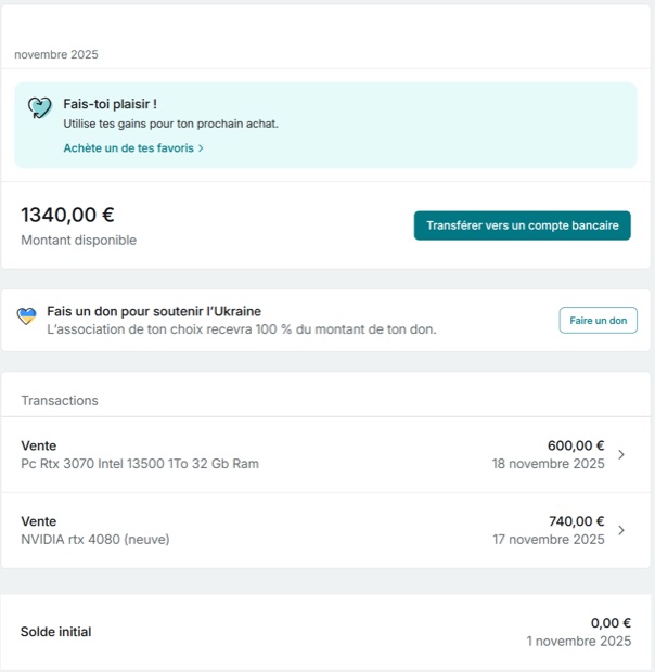 Capture n°10 : résultat publié par un membre dans le canal benef