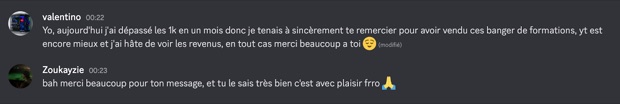 Capture n°41 : résultat publié par un membre dans le canal benef