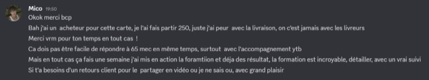 Capture n°42 : résultat publié par un membre dans le canal benef