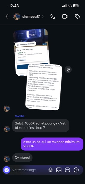 Capture n°43 : résultat publié par un membre dans le canal benef
