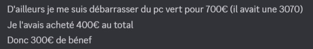 Capture n°45 : résultat publié par un membre dans le canal benef