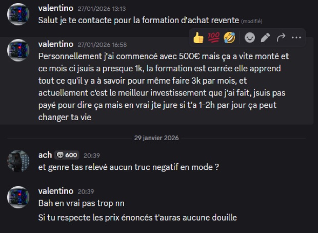 Capture n°46 : résultat publié par un membre dans le canal benef