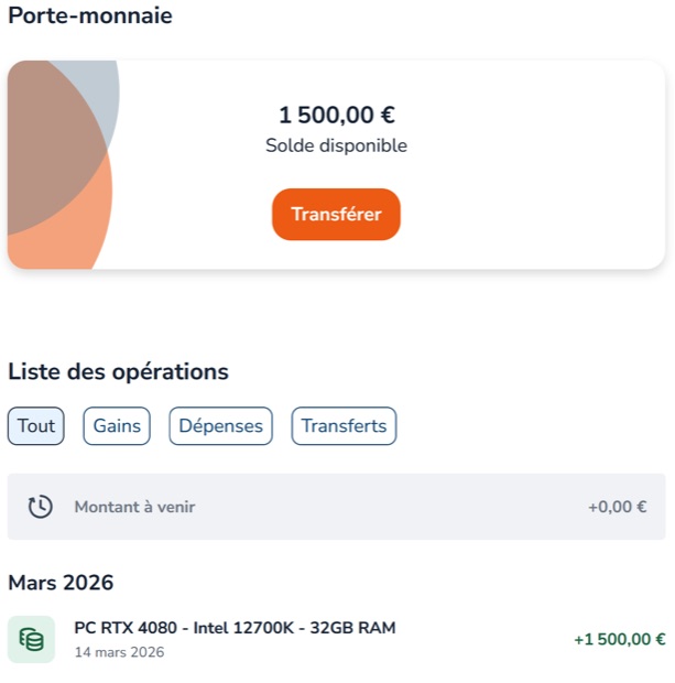 Capture n°76 : résultat publié par un membre dans le canal benef