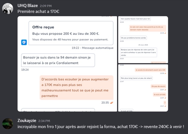Capture n°80 : résultat publié par un membre dans le canal benef