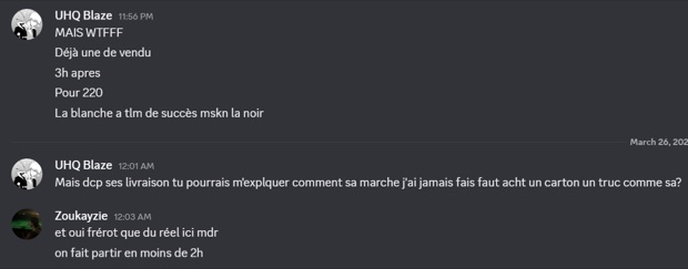 Capture n°81 : résultat publié par un membre dans le canal benef