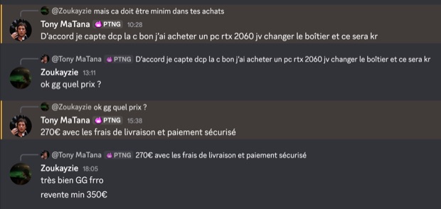 Capture n°90 : résultat publié par un membre dans le canal benef